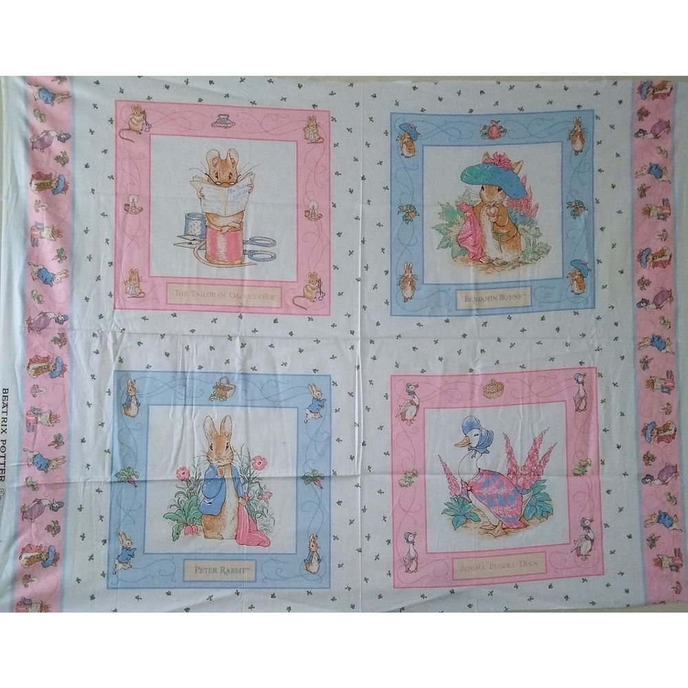 Vintage Beatrix Potter Stories Fabric Panel 2 yards RARE